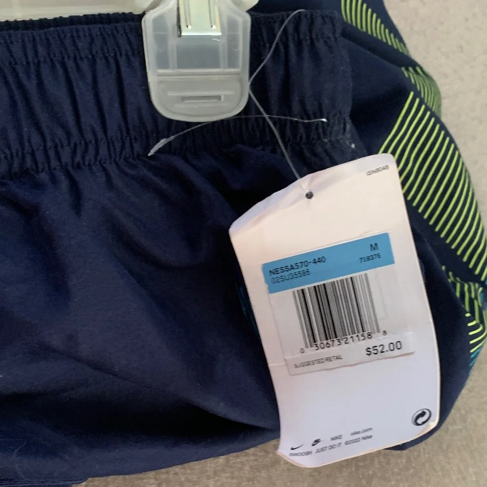 Nike Navy Athletic Swim Shorts with Blue & Lime Side Accent